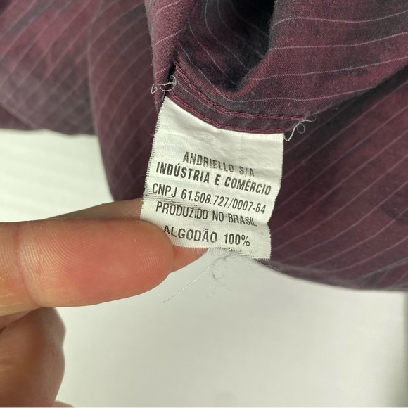 Fideli Sport Men Large Button Up Shirt Fio 70 Slim Maroon Pinstripe Long Sleeve - Picture 5 of 6